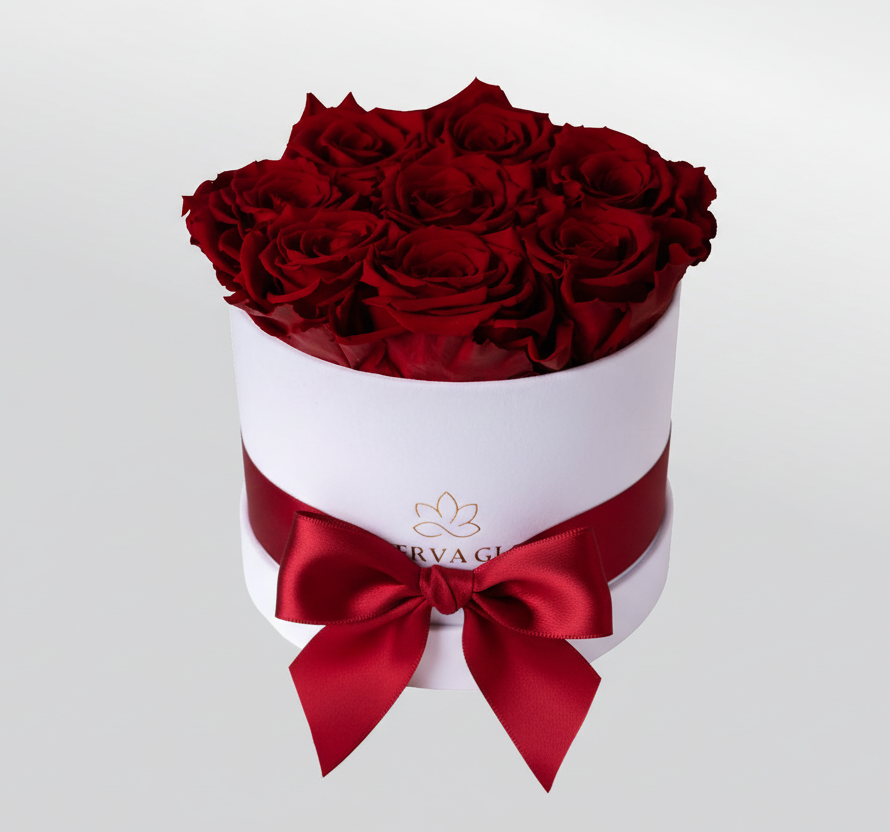 Runde Blumenbox mit Infinity Rosen | LUNERVA GLOW