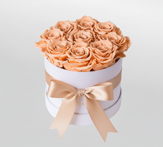 Infinity Blumenbox aus Samt mit ewigen Rosen in Peach | LUNERVA GLOW 