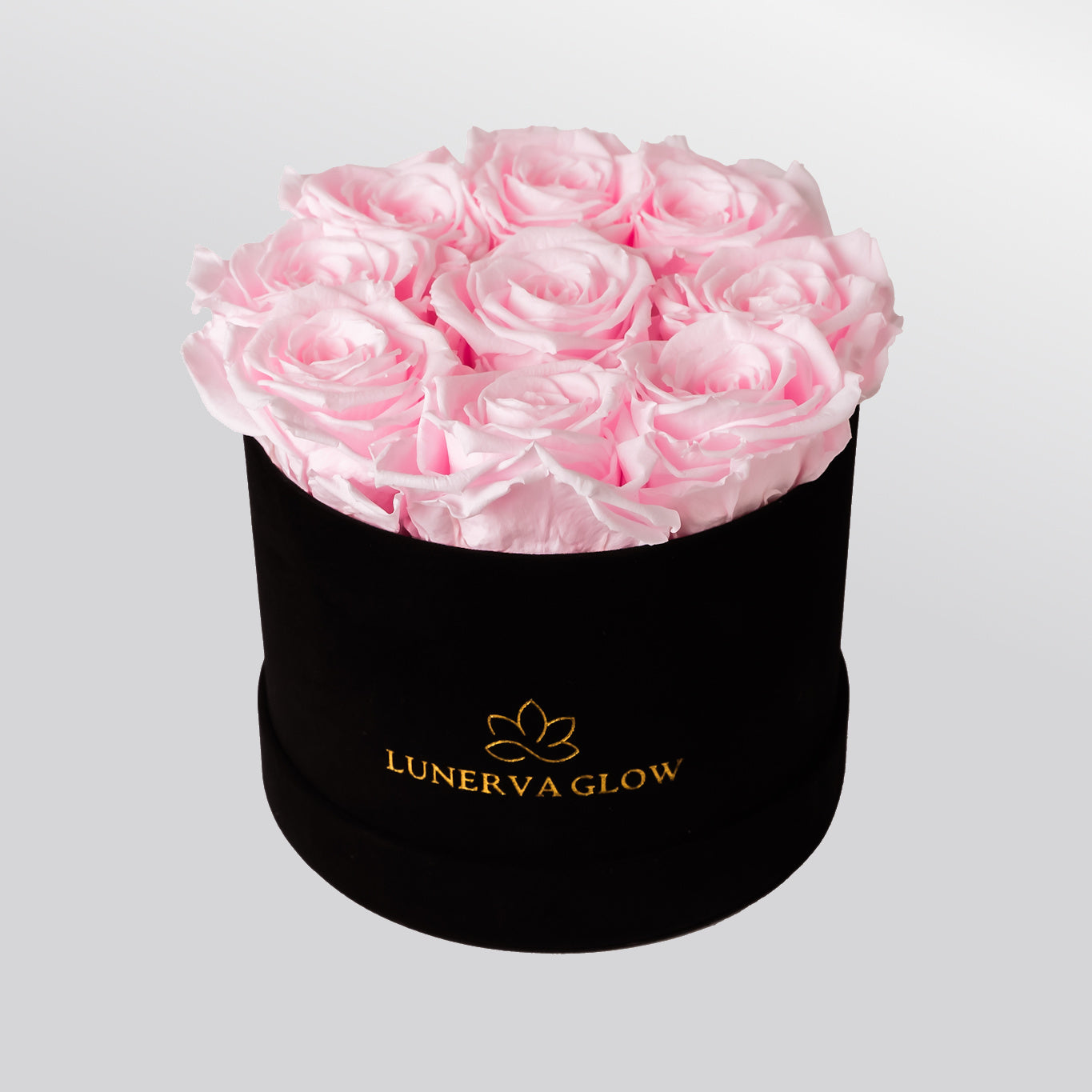 Infinity Rosen in Bridal Pink in runder Blumenbox | LUNERVA GLOW 