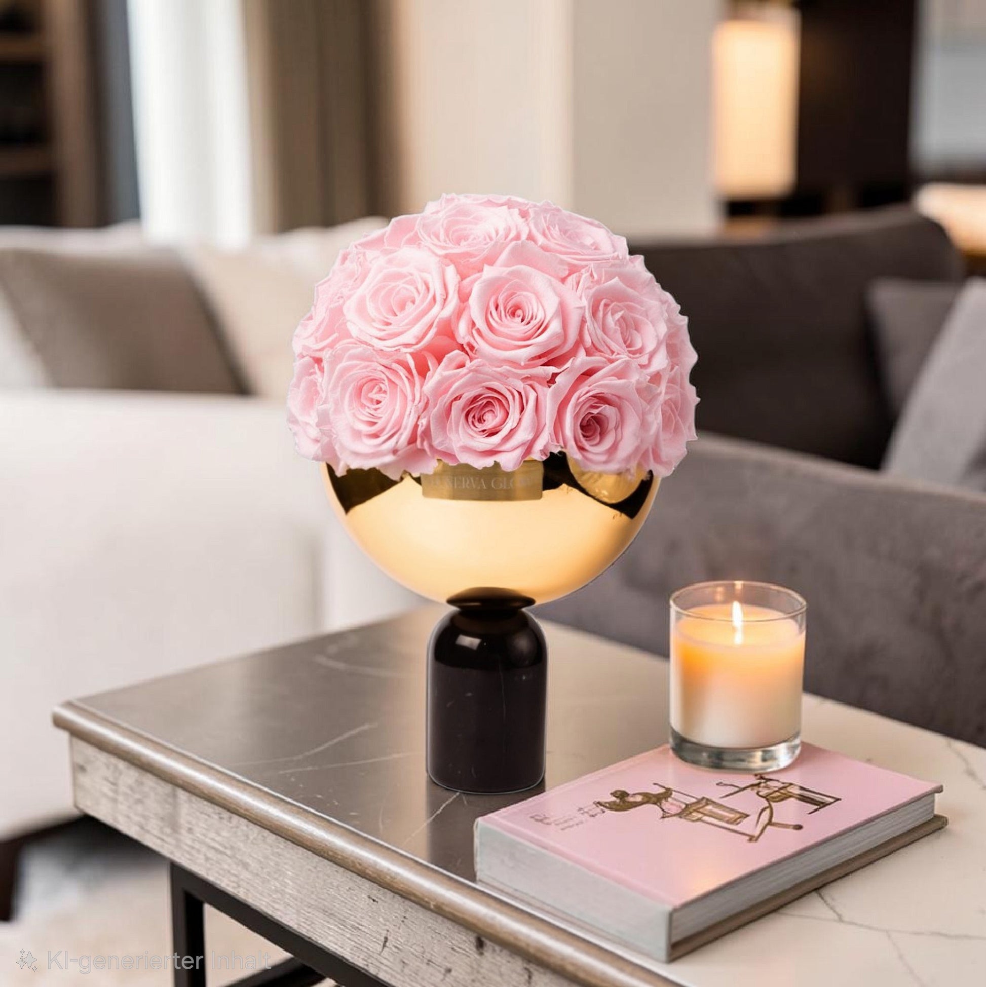 Marmor bowl Vase mit konservierten Bridalpink Rosen | LUNERVA GLOW 