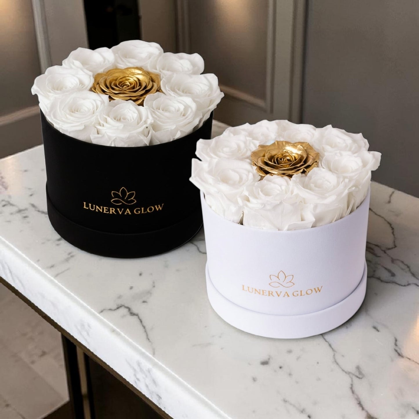 White Velvet Round Flowerbox Mix
