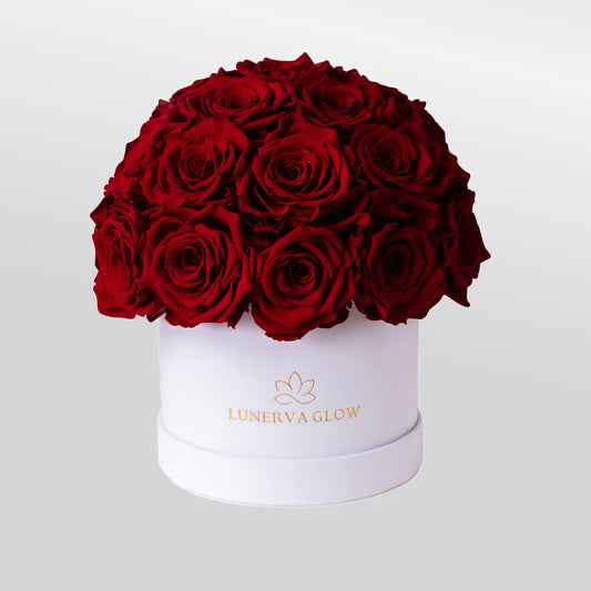 Rote Infinity Rosenbox in Pilzform, Ideal als Geschenk - LUNERVA GLOW 