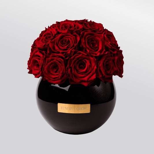 Schwarze Glasvase mit Rote Infinity Rosen - Luxus Deco Vase |LUNERVA GLOW 